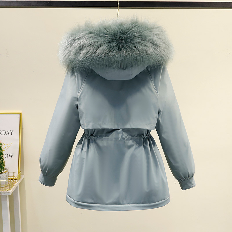 2024冬装新款大码棉服女短款加绒派克服小个子收腰棉衣皮草外套