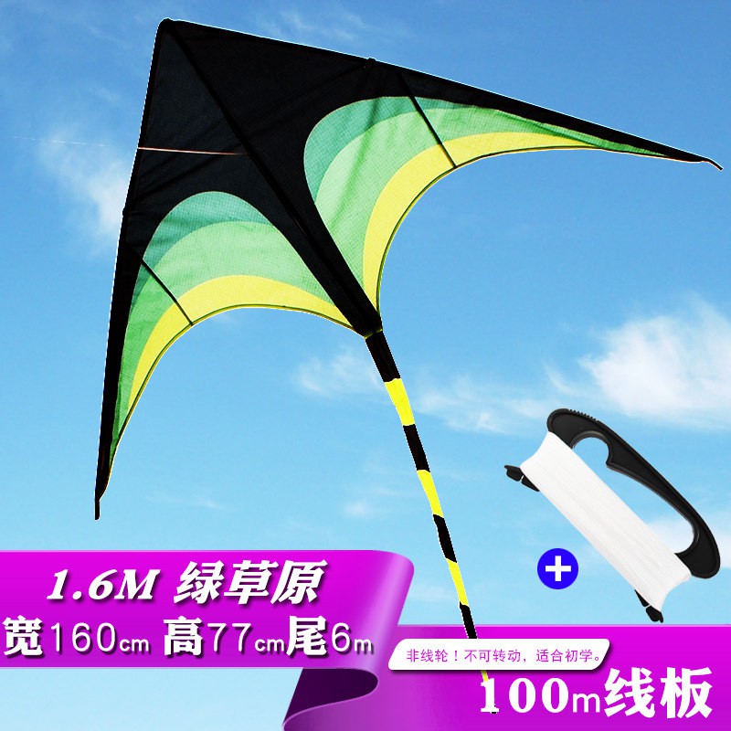 可折叠长尾易飞大原风筝潍坊风筝线轮成型风筝风筝创意 三维工匠 1.6M绿草原+6M尾+100M线板_922