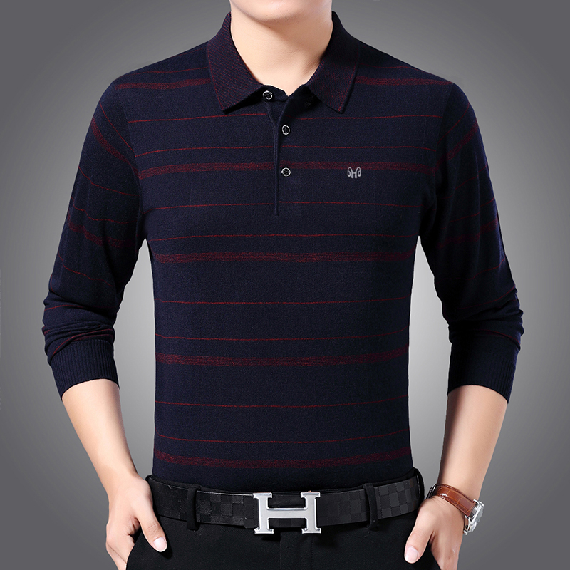 恒远翔中年男士秋色长袖t恤男士翻领薄针织t恤配毛线老爸翔高清大图