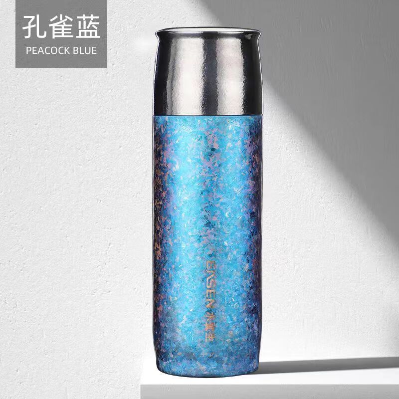 水宜生 450ML纯钛保温杯 高档养生钛晶水杯 双层高端女士保温杯 随身茶杯 T880 孔雀蓝