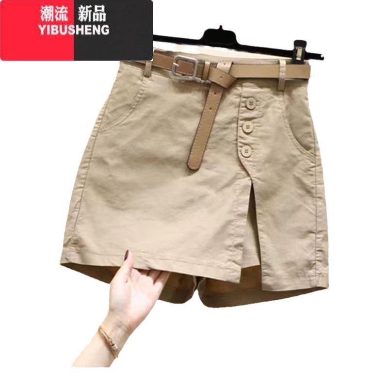 YIBUSHENG麻休闲短裤女士2024装新款韩版百搭时尚显瘦裤松紧腰裙裤子高清大图