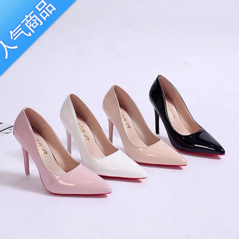 SUNTEK41-42红底高跟鞋女43-44性感细跟牀上调情炮鞋黑色漆皮气质单鞋图片