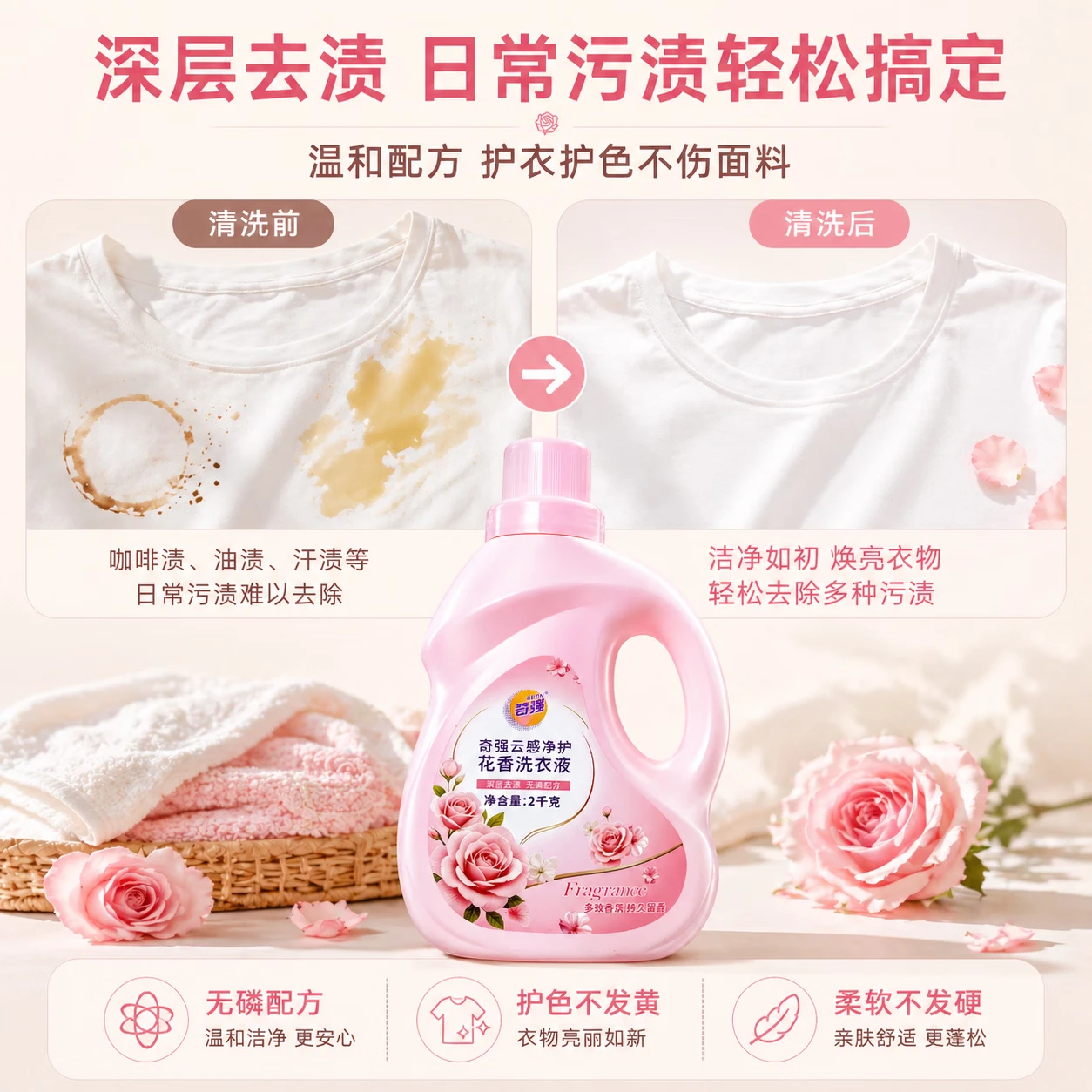 奇强 云感净护花香洗衣液2kg高清大图