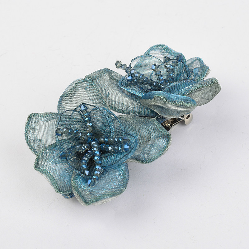 绢纱花朵发夹后脑勺顶夹弹簧夹韩版头饰横夹盘发女马尾夹发卡