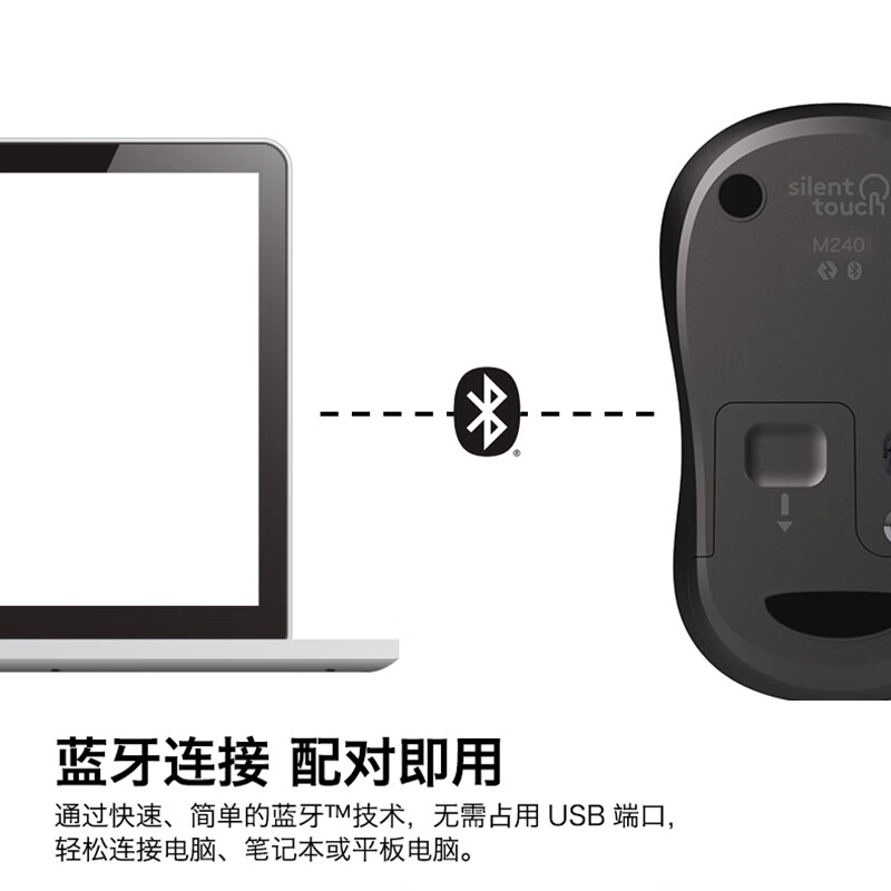 罗技(Logitech)罗技M240轻音蓝牙鼠标商用版办公家用ipad电脑便携M221升级 黑色高清大图