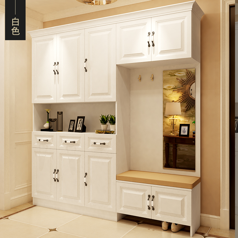 森美人简约现代鞋柜厅柜入户衣帽柜带换鞋凳玄关柜欧式储物柜定制隔断高清大图