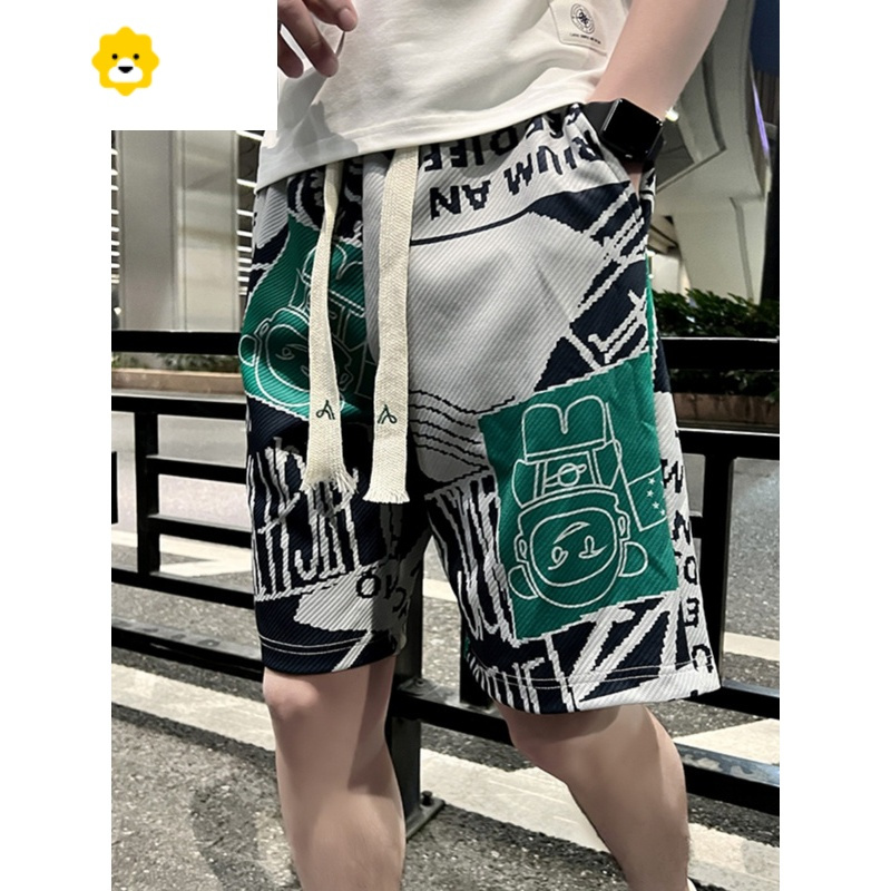 fishbasket花裤子男款短裤季宽松休闲五分裤运动中裤外穿男裤沙滩男士