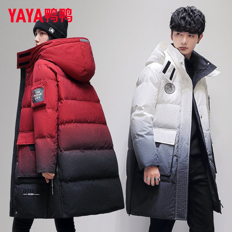 鸭鸭90鸭绒新款夜光渐变羽绒服男女同款冬季保暖连帽情侣外套