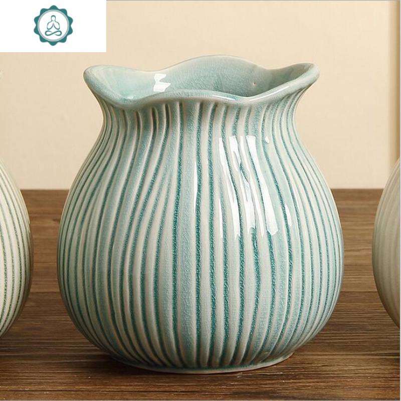 美式乡村轻奢陶瓷花瓶客厅工艺品摆件新房餐厅电视柜装饰插花花器 封后 蓝色可水培