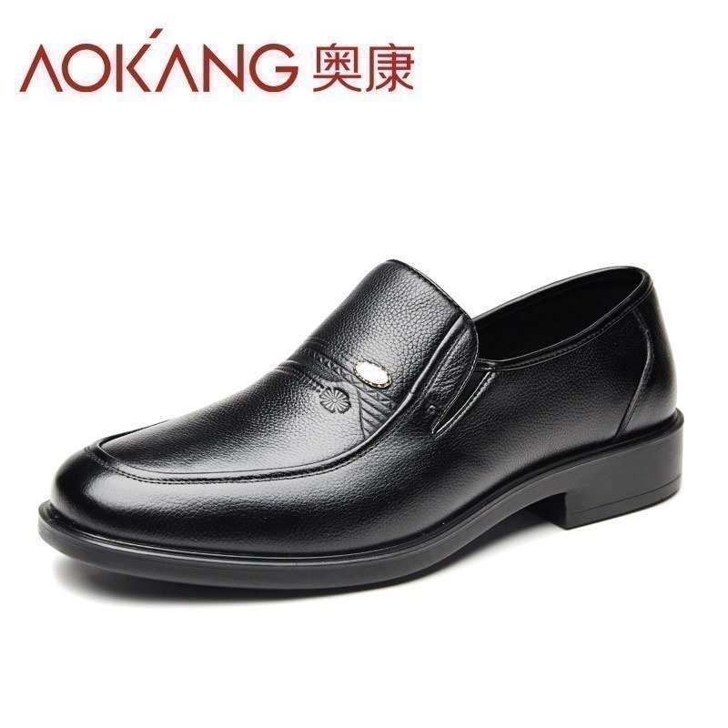 奥康男鞋春秋季男士皮鞋男牛皮商务休闲鞋低帮男士套脚单鞋子高清大图