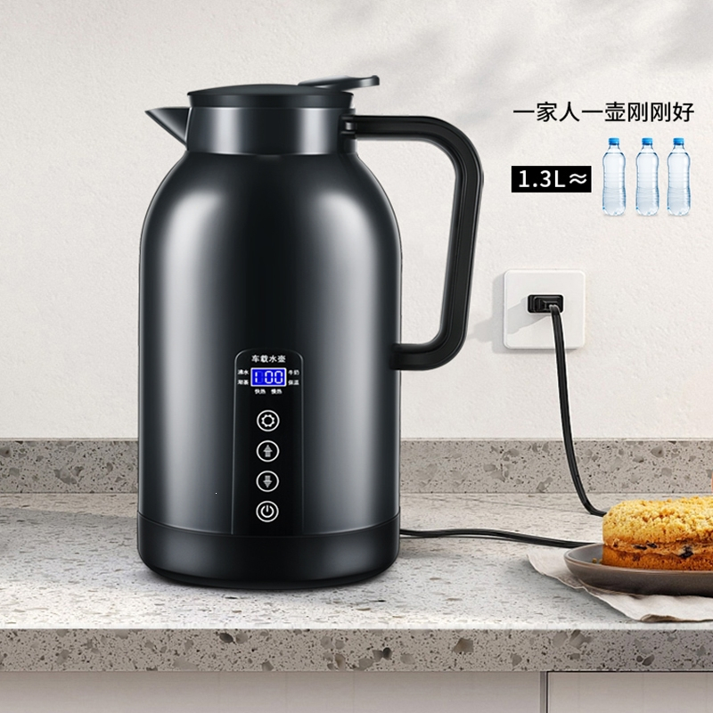 黄金蛋车载烧水壶12v24v通用货车专用大容量烧水杯保温加热电热杯热水器_1700ML酷炫黑12v24v车用家用底座