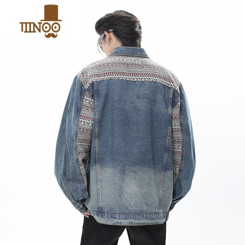 YANXU美式高街解构拼接感牛仔外套男2023新款潮牌复古情侣休闲夹复高清大图