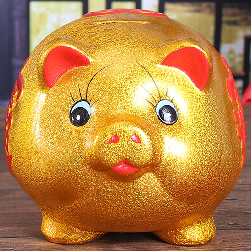 陶瓷大号猪可爱金猪存钱罐创意储钱罐生日硬币纸币储蓄罐零钱罐12号长