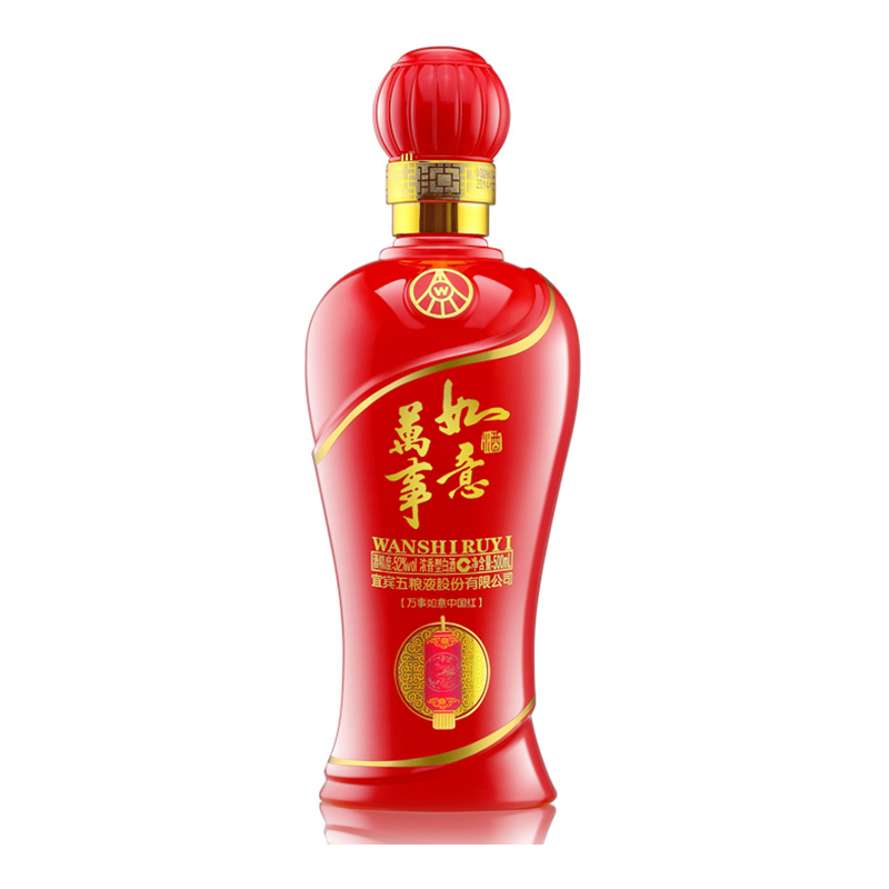 五粮液出品 万事如意酒 中国红 52度 500ml 单瓶装 浓香型白酒