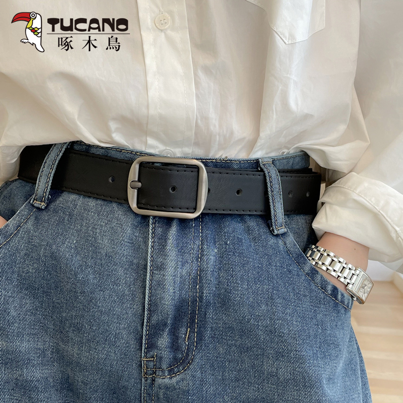 啄木鸟简约高级感男女通用韩版新款百搭牛仔裤装饰皮带学生饰生感高清大图