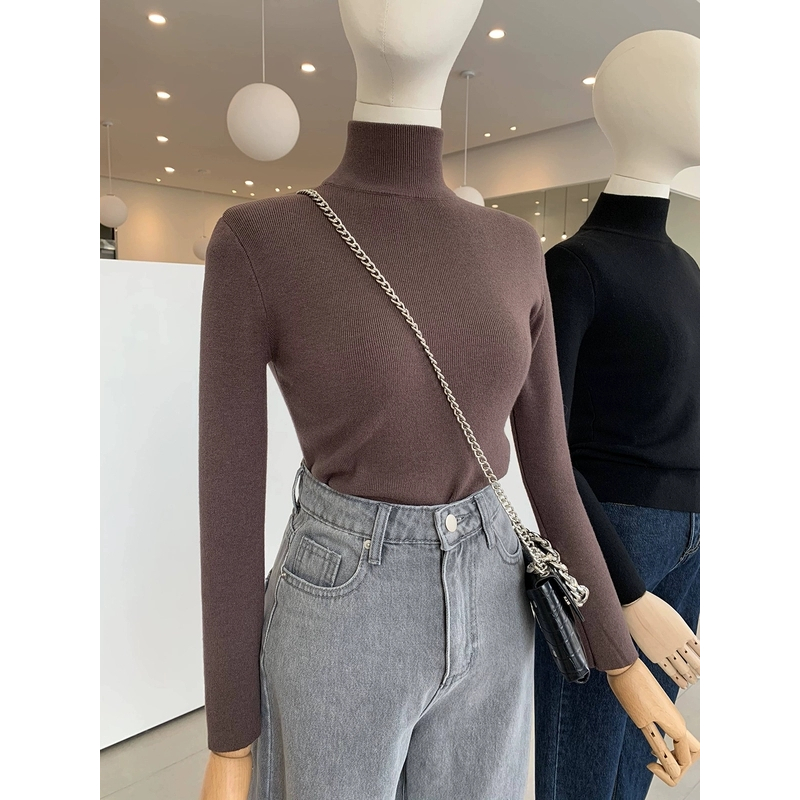SUNTEK半高领毛衣女秋冬季新款修身基础款内搭打底衫百搭弹力针织衫上衣毛衣