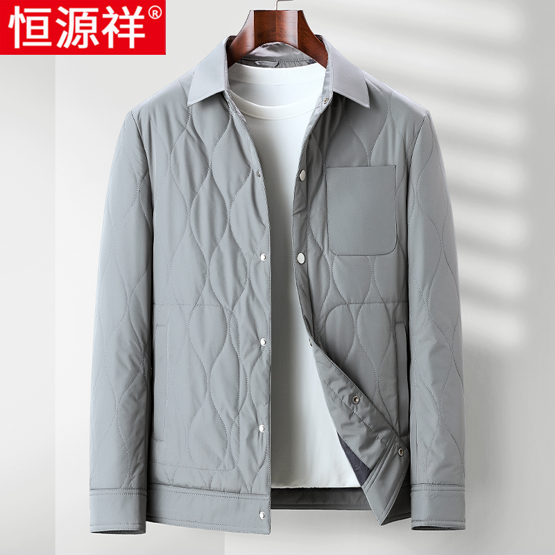 恒源祥秋冬季棉衣男士轻薄款桑蚕丝棉袄中老年棉服翻领爸爸装外棉高清大图