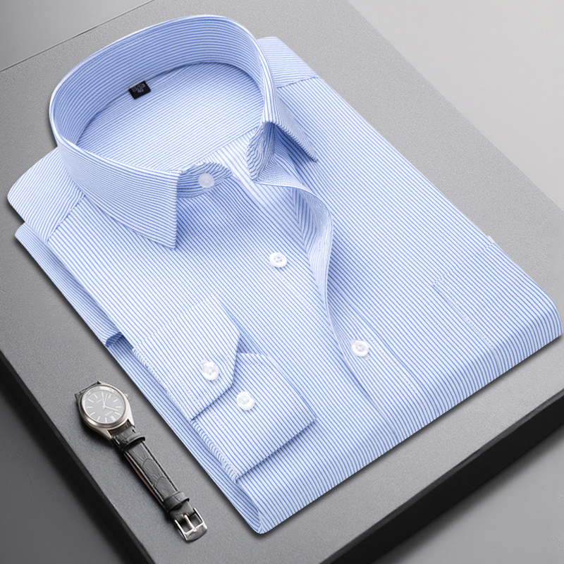 mengkang商务衬衫男士长袖休闲职业正装条纹工作服大码工装中青年衬衣