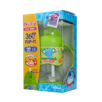 努比(Nuby)婴儿双耳防漏 重力球吸管杯 学饮杯 3Dtritan杯 400ml -大象