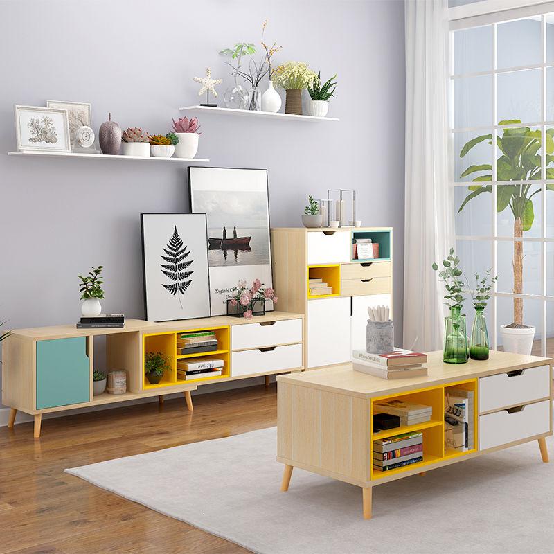 北欧撞色拼色电视柜 现代简约茶几组合简易电视机柜小户型客厅地柜