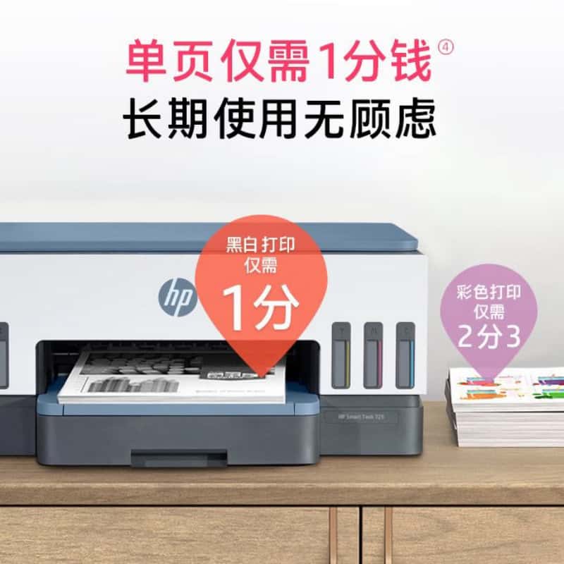 HP/惠普TANK725无线彩色喷墨自动双面墨仓式办公家用多功能一体机官方标配:含原装墨水4支高清大图