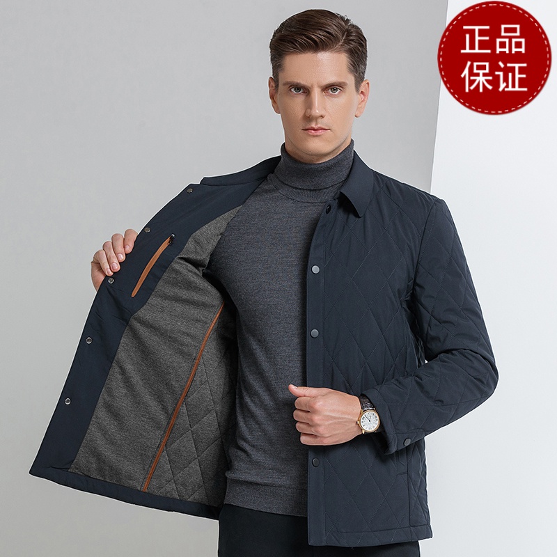 免费试穿翻领棉衣男中年翻领薄棉服中老年棉袄冬季加厚夹克外套爸爸装棉服2021冬装新款轻奢_36 180-XL 2106深蓝色