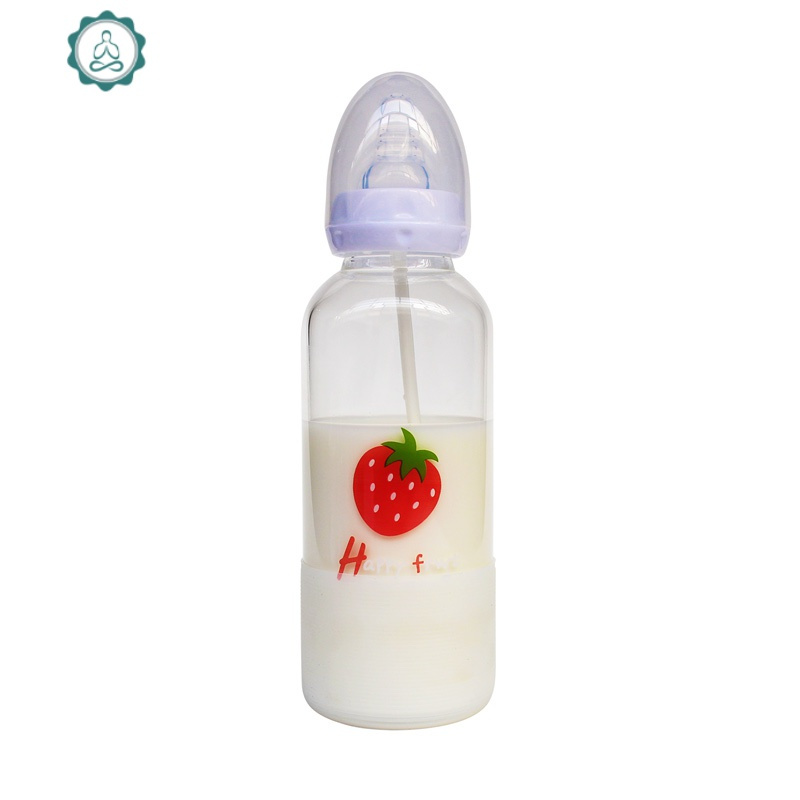 成人奶瓶玻璃杯少女创意可爱学生水杯ins风韩国网红卡通个性便携 封后 草莓300ml