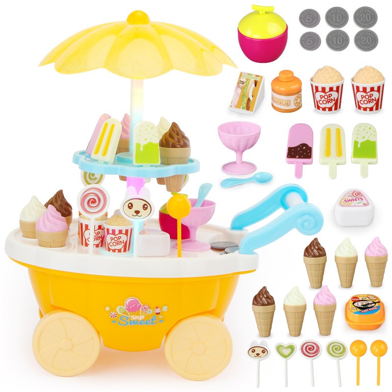 儿童过家家冰淇淋雪糕车玩具女孩仿真小手推车糖果车小伶生日 39件套