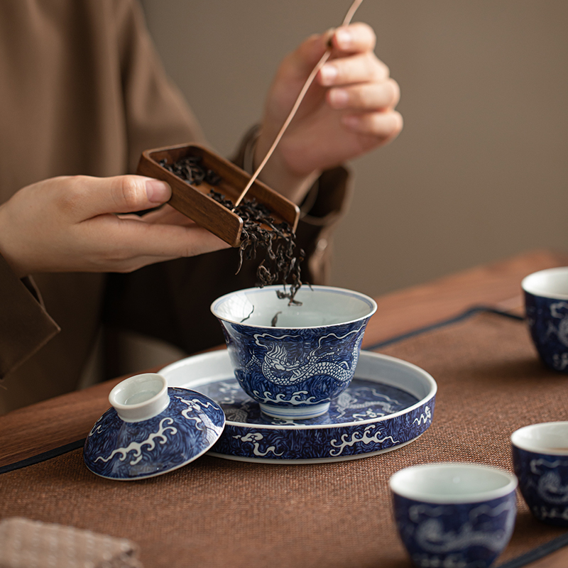 苏氏陶瓷(SUSHI CERAMICS)国潮青花茶具套组祥龙盖碗主人杯茶杯功夫茶具高清大图