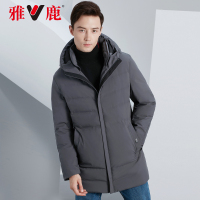 雅鹿羽绒服男士商务中长款冬装连帽户外保暖加厚工装休闲外套冬D
