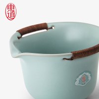 东道 汝窑 陶瓷青瓷套装茶具 晨香侧杯组 爆款 一碗五杯 开片可养 天青色