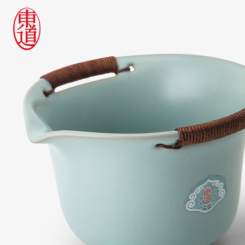 东道 汝窑 陶瓷青瓷套装茶具 晨香侧杯组 爆款 一碗五杯 开片可养 天青色