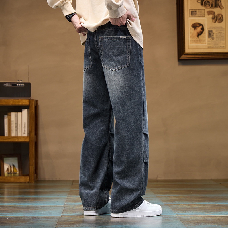 有加绒厚款直筒男士牛仔裤秋冬新款时尚炸街痞帅高品质阔腿裤