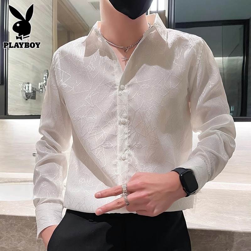 花花公子长袖衬衫男士提花上衣服2025年春季轻熟风商务痞帅衬衣5高清大图