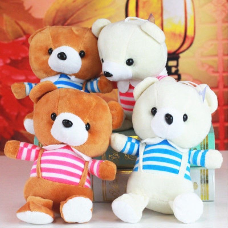 熊条纹情侣泰迪熊公仔背带小熊毛绒玩具婚庆布娃娃圣诞女孩生日礼物