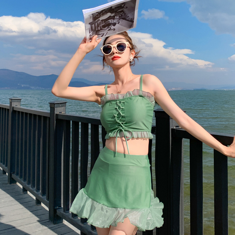 泳衣女裙式分体两件套保守显瘦学生仙女范温泉游泳装