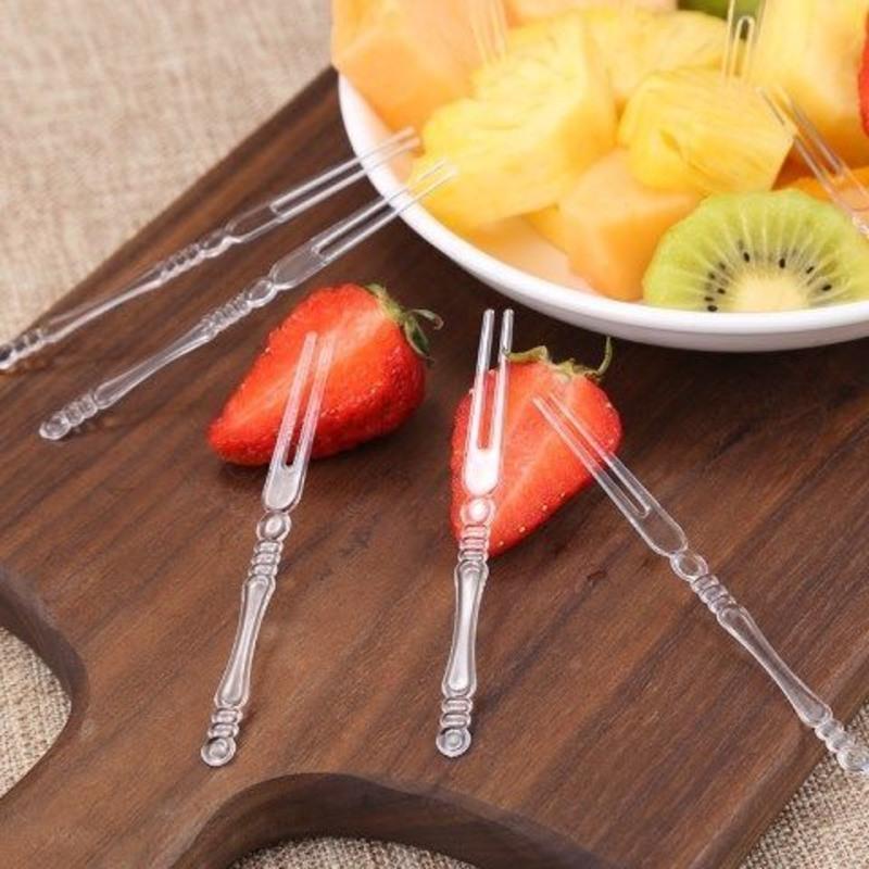 800支透明竹节叉子10包10包塑料水果叉一次性水果叉家用小叉子水果签