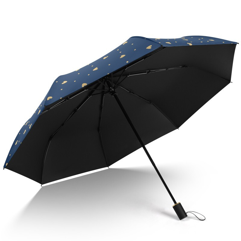 美度(MAYDU)烫金爱心遮阳伞黑胶防晒防紫外线晴雨两用三折伞M3101迷雾蓝高清大图
