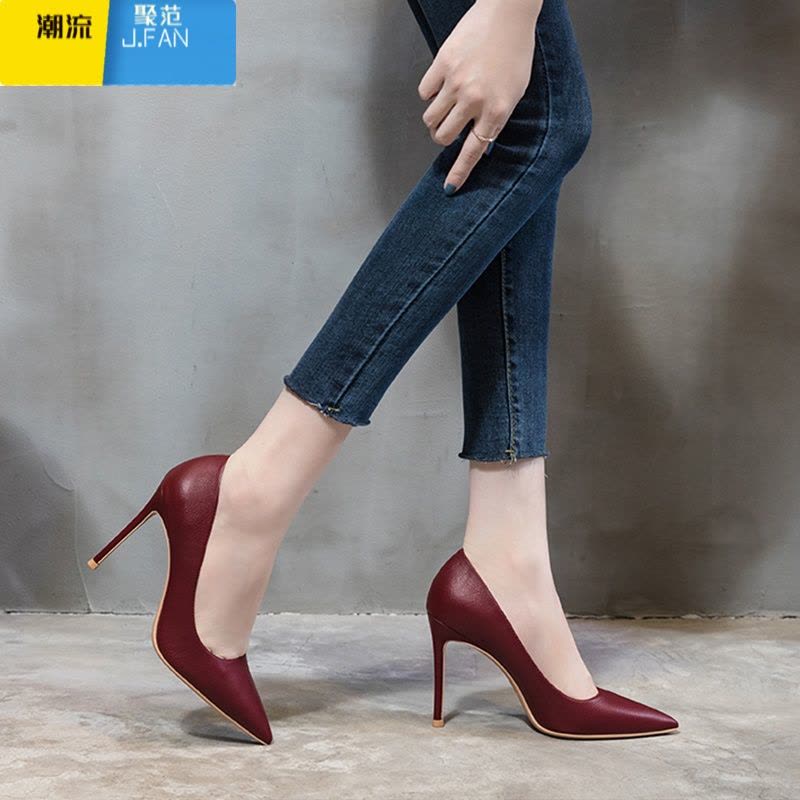 聚范米白高跟鞋女细跟2024年新款晚晚风10公分裸色法式气质单鞋夏8cm图片