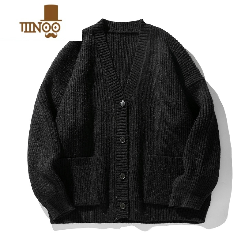 YANXU日系复古冬款毛衣男士针织衫潮牌宽松V领线衣开衫外套上衣服 2XL 黑色