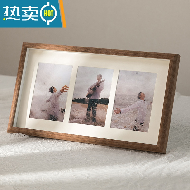 敬平简约创意相框摆台加洗照片四连组合相架情侣婚纱宝宝6寸相片像框 三联咖啡色(可放三张6寸照片10*15cm) 相框