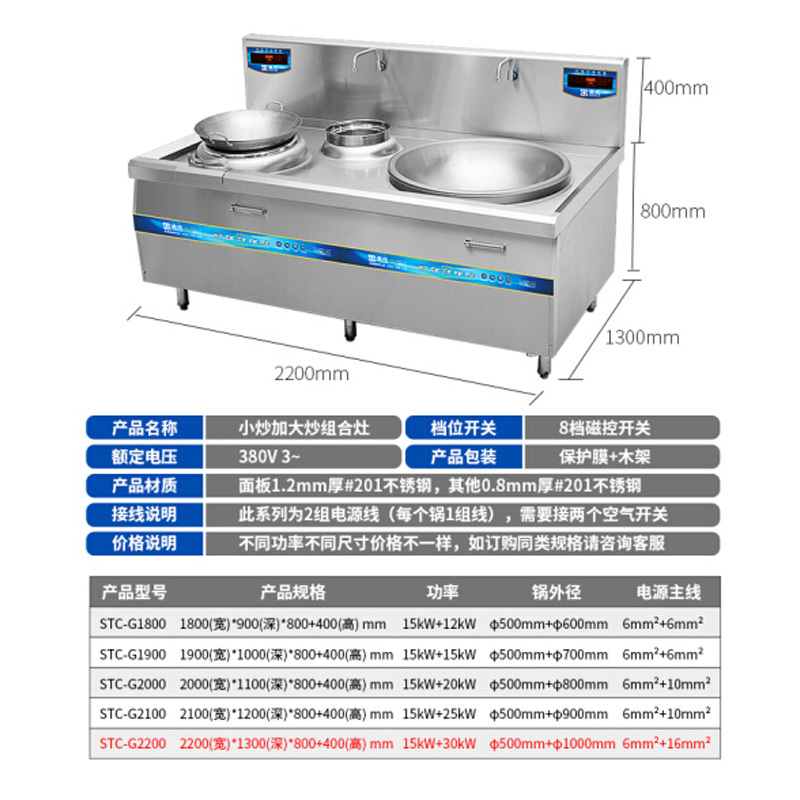 圣托(Shentop)酒店饭店凹面电磁炉 商用大锅灶 食堂双头电磁炉灶 小炒加大炒组合灶 STC-G2100