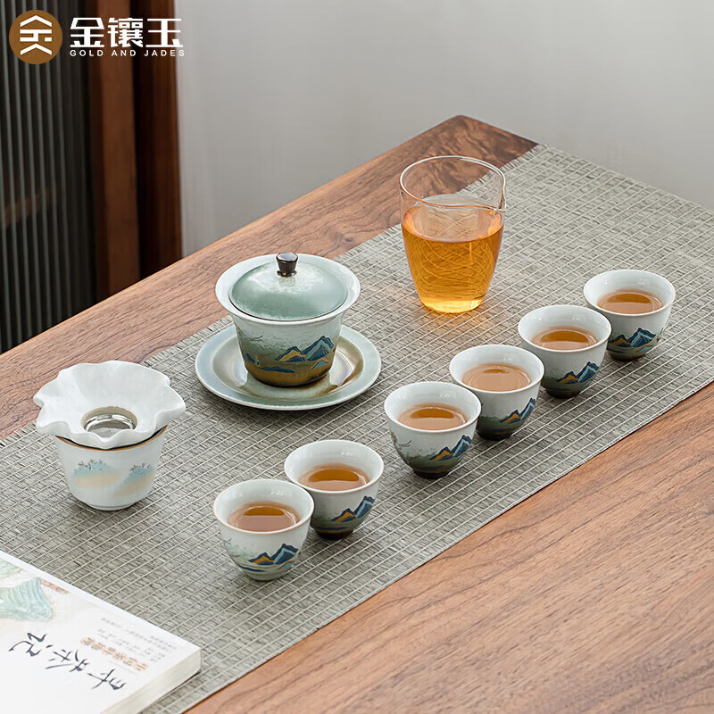 金镶玉 锦绣山河茶具套装 陶瓷盖碗泡茶杯整套礼盒装