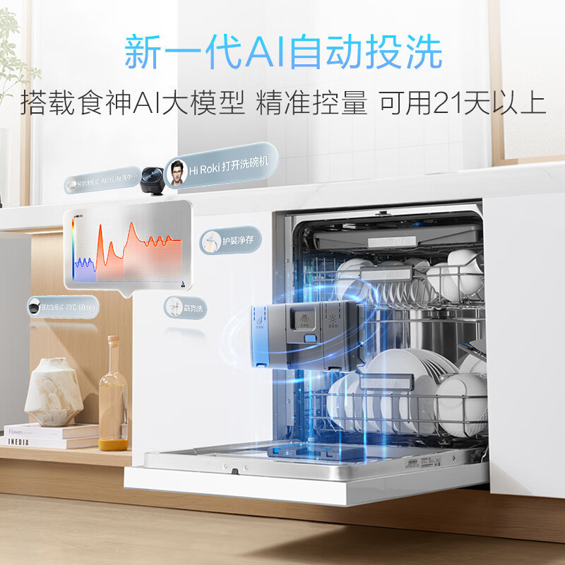 老板(Robam)盐系G2白21套+3懒人嵌入式洗碗机国家补贴 自动开关门智能投放 独立紫外消毒W76A-G2 MAX