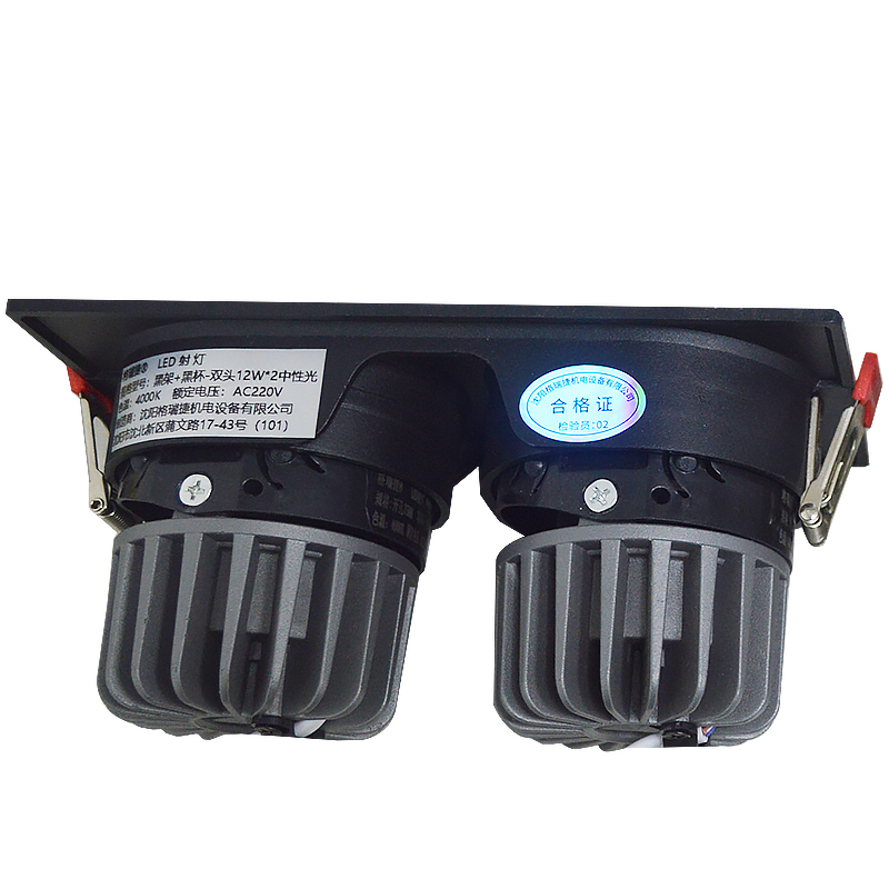 LED射灯 防眩光 嵌入式 黑架+黑杯-双头12W*2中性光高清大图