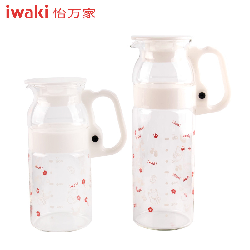 [百年品牌,精致生活,高端耐热玻璃水壶]TACS2-2W1C怡万家iwaki耐热玻璃 臻品冷水壶和风2件套