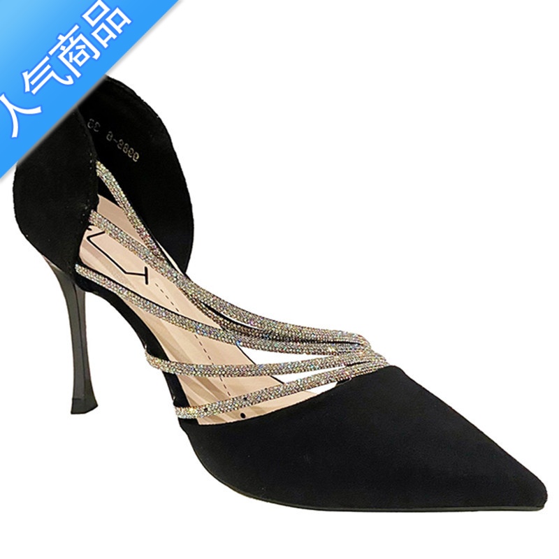 SUNTEK法式高跟鞋女设计感小众气质名媛水钻仙女风网红细跟浅口尖头单鞋高清大图