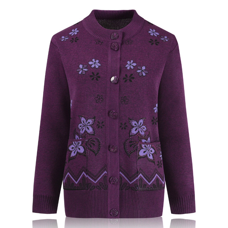 suntek中老年开衫老人长袖春秋装妈妈毛衣外套针织羊毛衫60奶奶大码