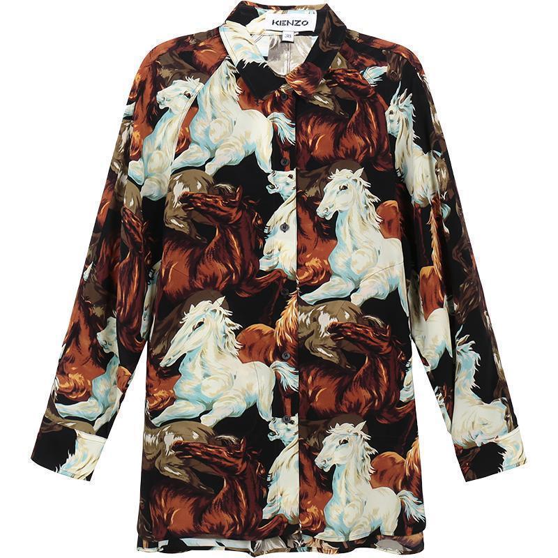 高田贤三 kenzo 女士桑蚕丝休闲长袖衬衫fa6 2ch028 522