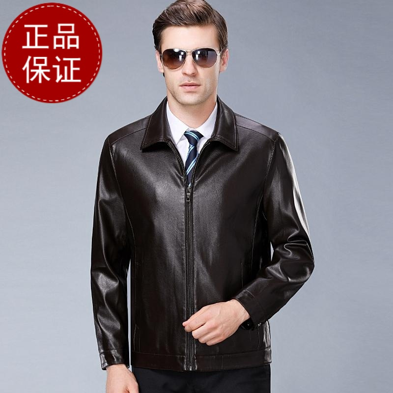 免费试穿 正品男装正品海宁皮衣男绵羊皮真皮翻领大码商务休闲2023秋装新款真皮夹克高清大图